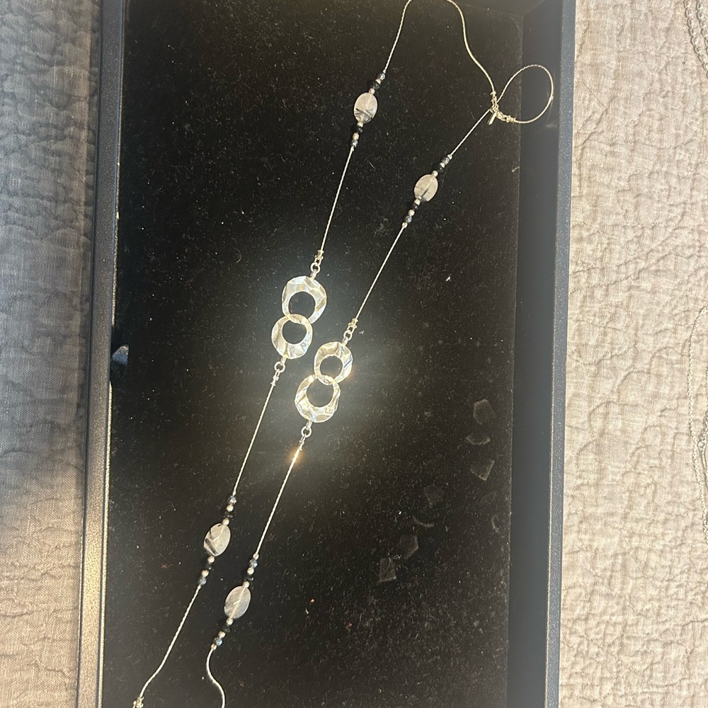 Grace & Heart Elegant Silver Necklace with Crystal Accents 36” long